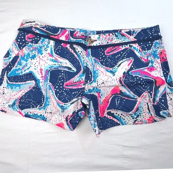 Lilly Pulitzer Starfish Print Women's Shorts Blue Pink Coastal Pattern Size 8 - Picture 9 of 9